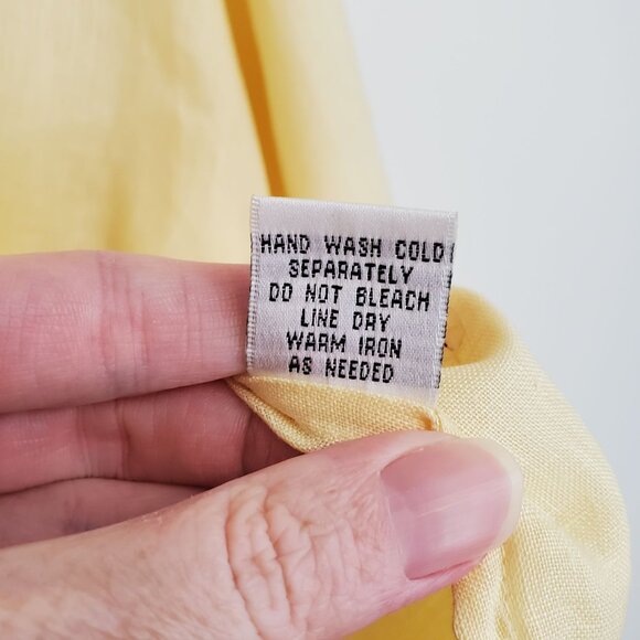 GO Silk buttercream yellow linen Mandarin collar blouse - Picture 8 of 13